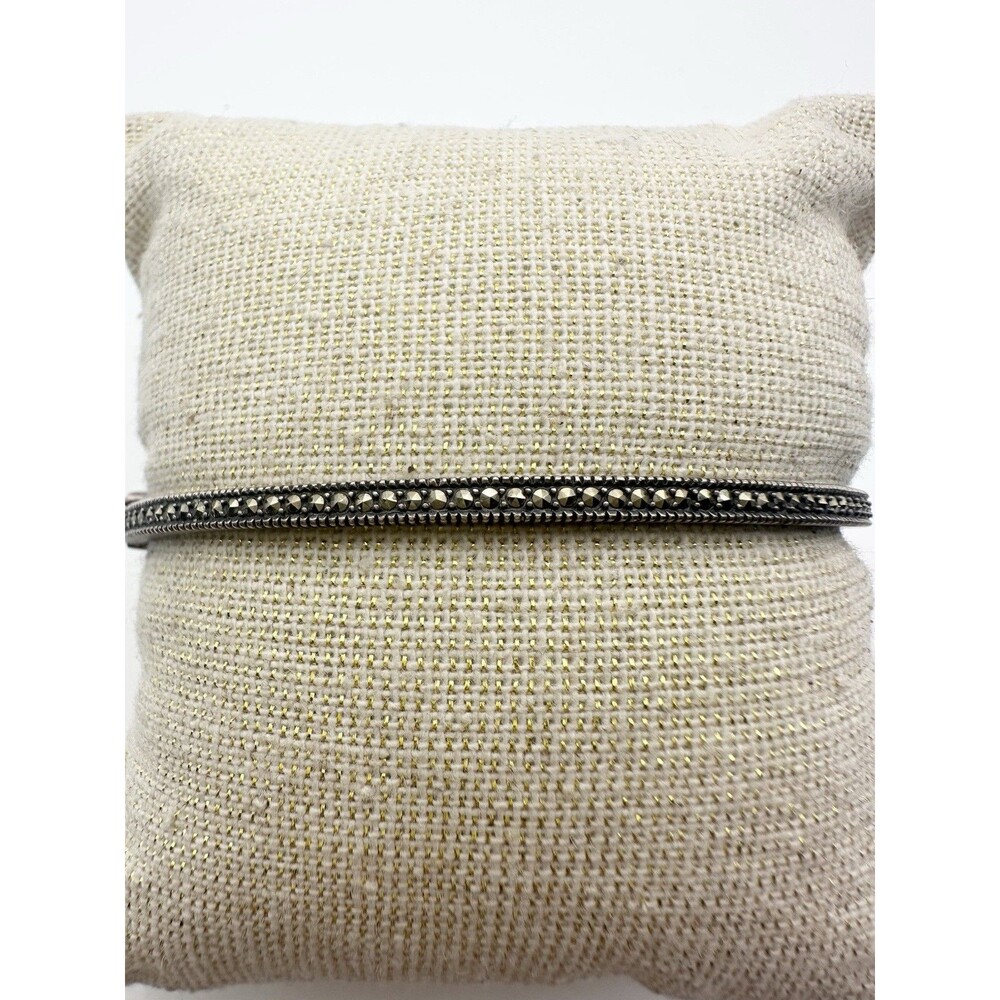 Marc 925 Sterling Silver Marcasite Oval Bangle Bracelet 7.5”